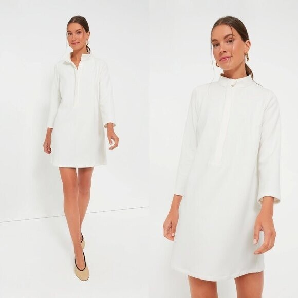 Tuckernuck | NEW White Stretch Crepe Avery Long Sleeve Shirt Dress Size S